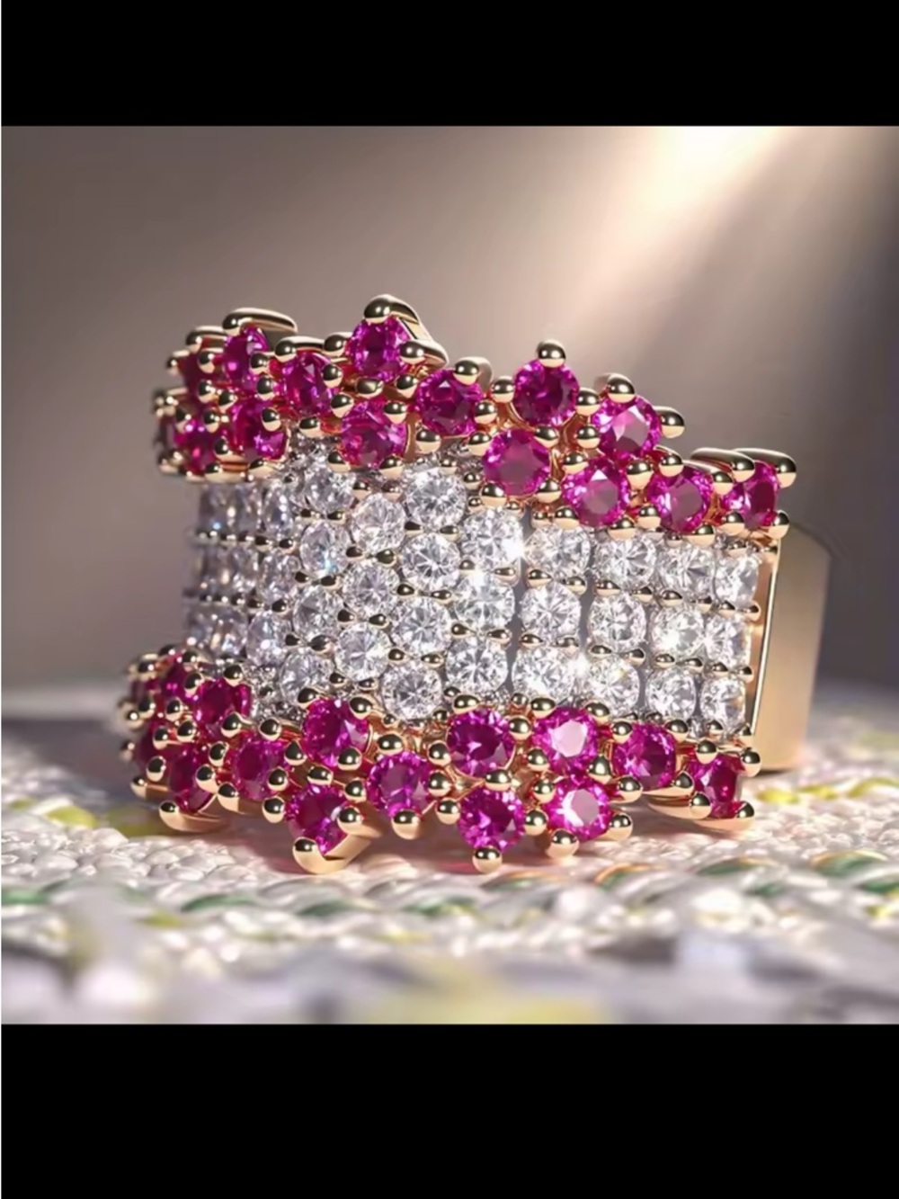 Gold Plated Palace Ring Pink and White AAAA ZIRCONIA NEW SIZE 7 gift boxed
